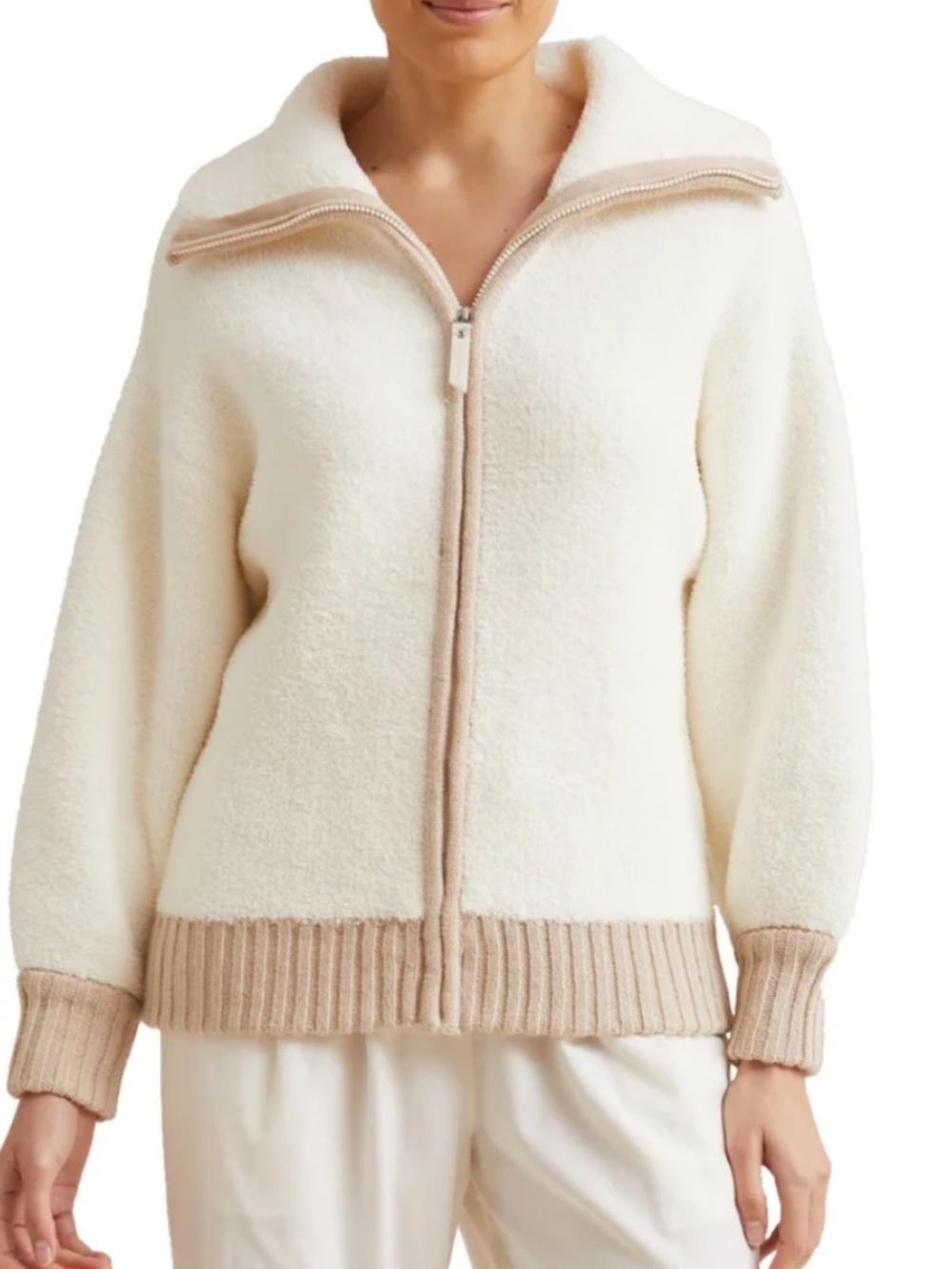 Kashwere Womens Cozy Cream Teddy Full Zip Jacket Large